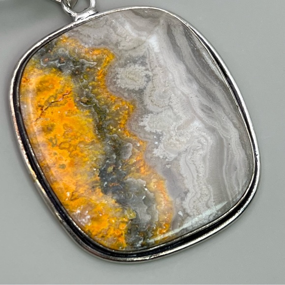 New Bumble Bee Jasper Stone Silver Overlay Pendant Necklace w cord - Picture 5 of 5